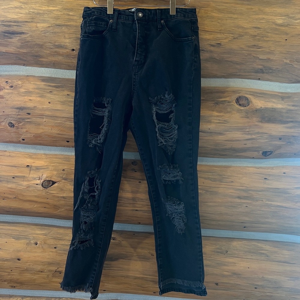 Mossimo Distressed Black Skinny Jeans High Rise Mom Jean